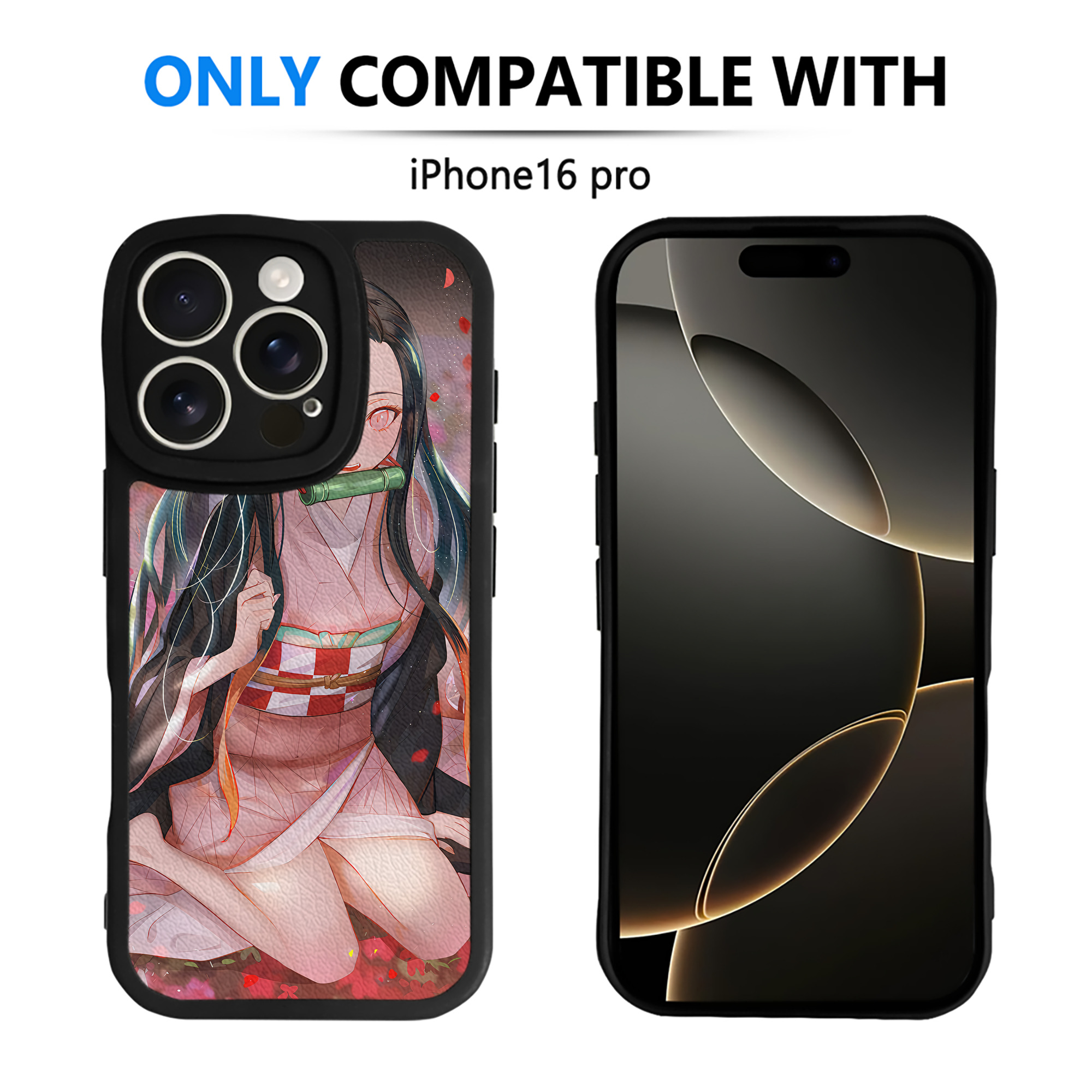 （画像用） 鬼滅の刃（きめつのやいば）竈門 禰󠄀豆子／かまど ねずこ Kamado Nezuko 【iPhone 16シリーズ対応】シリコンスマホケース（レザー調） 材質：シリコン